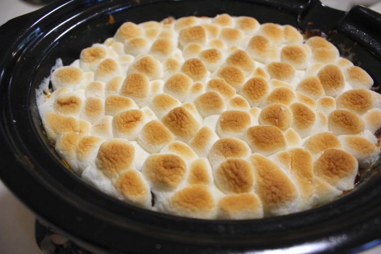 Slow Cooker Sweet Potato Casserole With Marshmallows.
