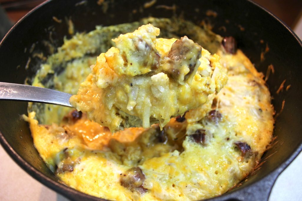 Breakfast Casserole with hash browns, eggs and sausage