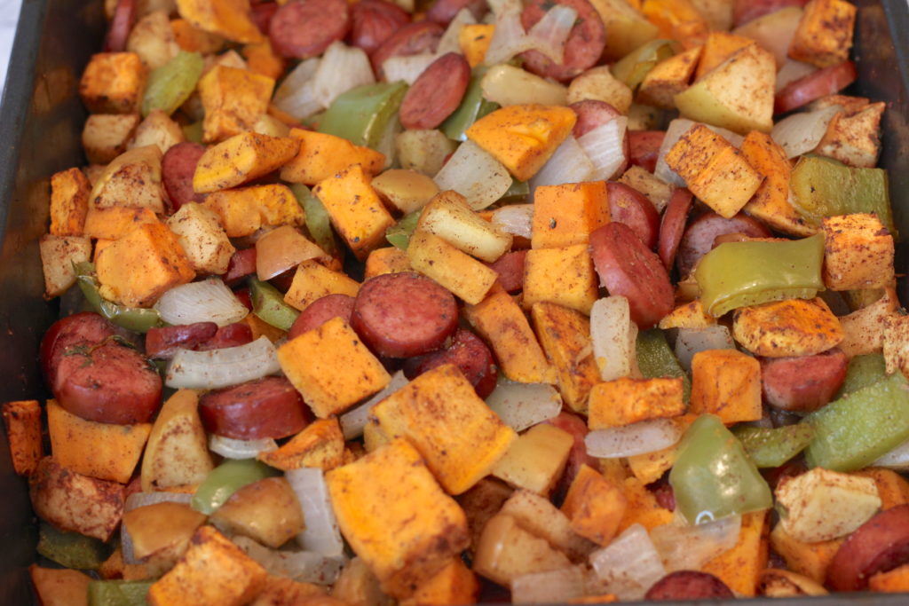 Smoked Sausage, Sweet Potatoes & Apples Mr. B Cooks